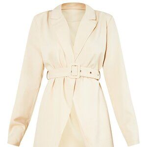 Pretty Little Thing Stone Woven Lightweight Belted Longline Blazer Size 2 NWT